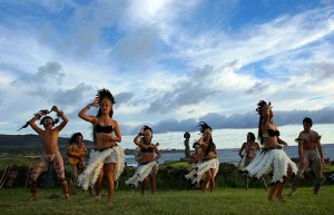 Dancing ladies, Easter Island, Chile