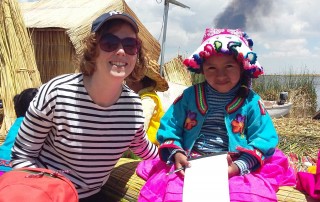 Kirsty and girl on Uros islands