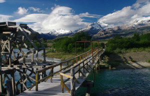 Wooden-bridge-over-lake at Estancia Cristina, Patagonia, Argentina