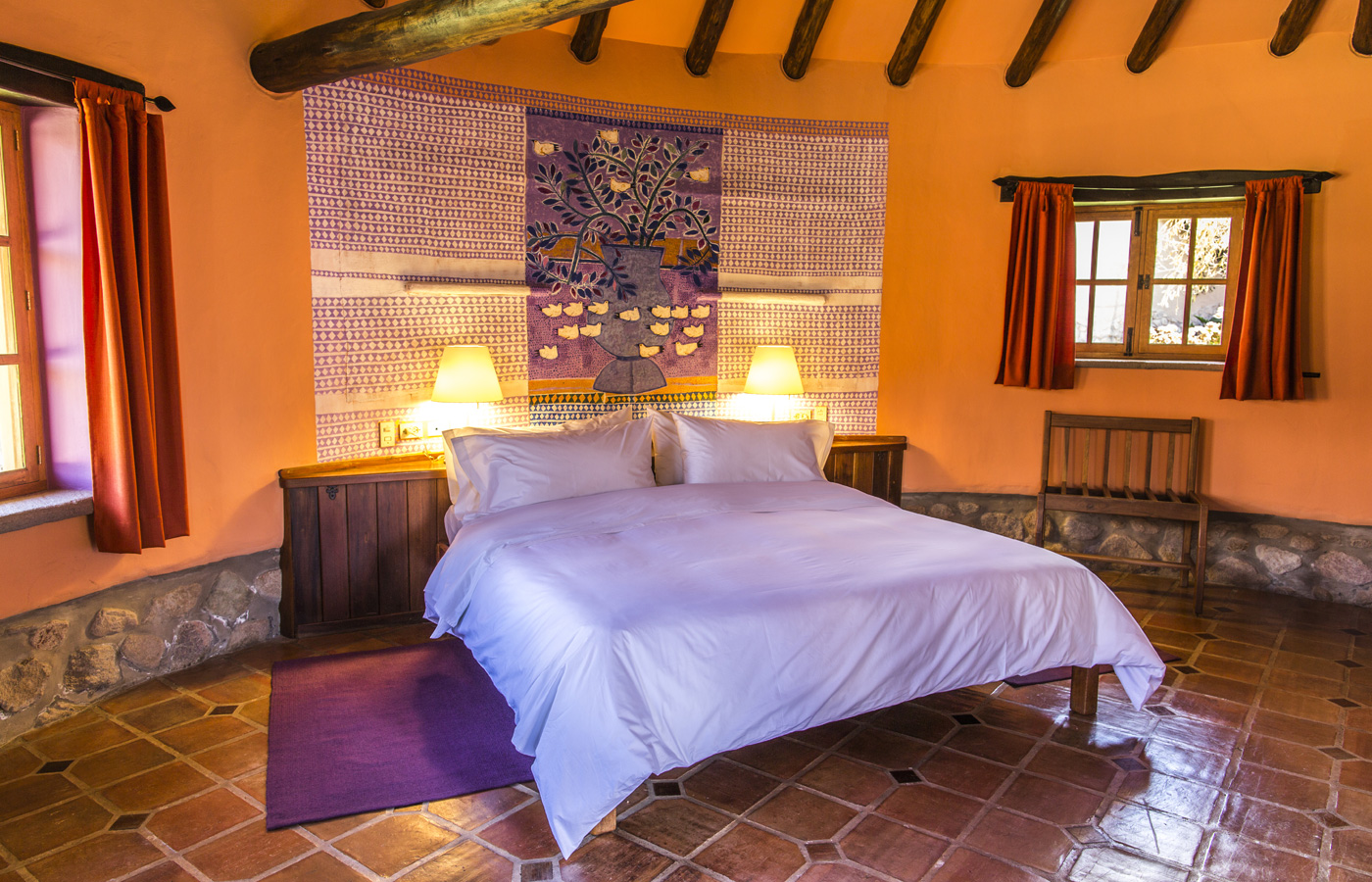 A charming casita room at Sol y Luna lodge in the Sacred Valley of the Incas. Urubamba Valley, Peru.