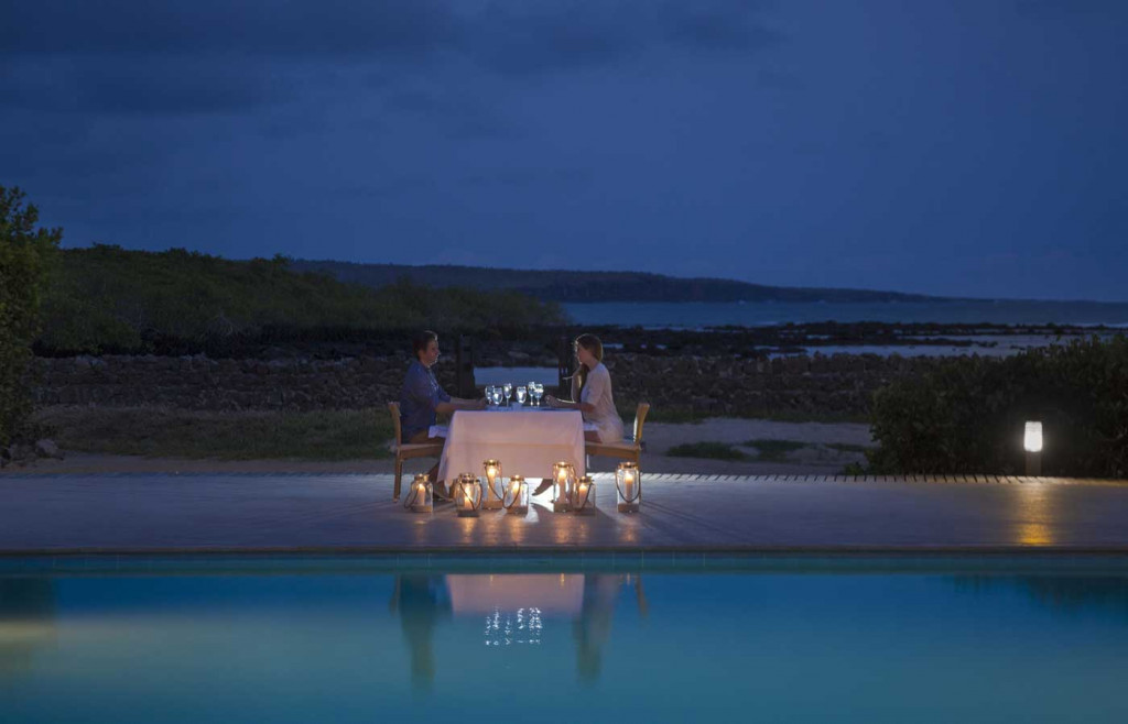 Dinner at Finch Bay under the clear night sky, Galapagos Islands
