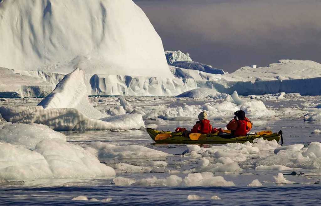 Kayakers in Port Charcot, Antarctica